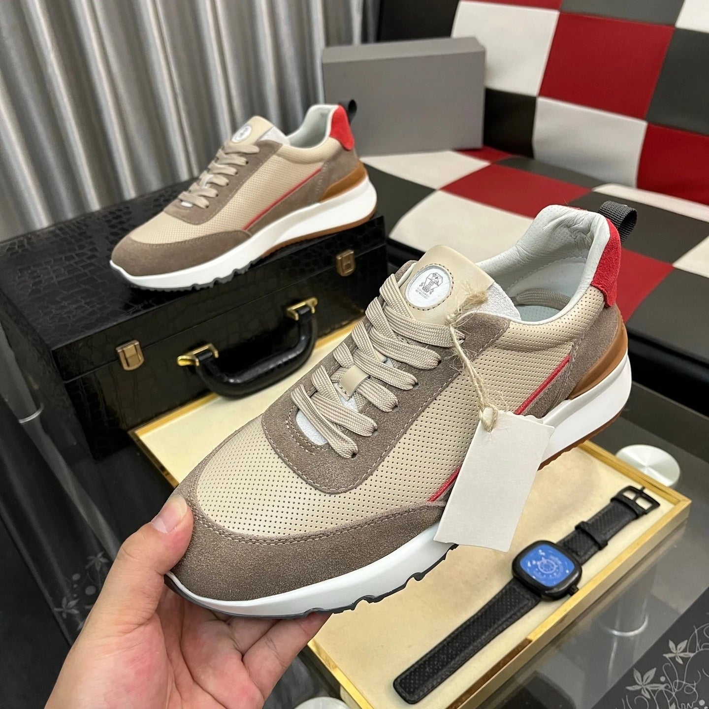 Luxusmarke Herrenschuhe Handgemachte Freizeit-Sneaker Jacquard-Nylon-Gewebe mit Wildleder Wander- und Radschuhe Laufschuhe Weihnachtsgeschenke Zweitbild
