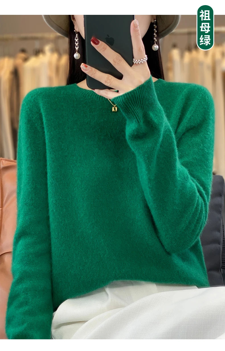 100 % Merinowolle Pullover Damen O-Ausschnitt Kaschmir Strickwaren Female Pullover Herbst Winter Freizeit Oberteile Einfarbig Weiche Kleidung
