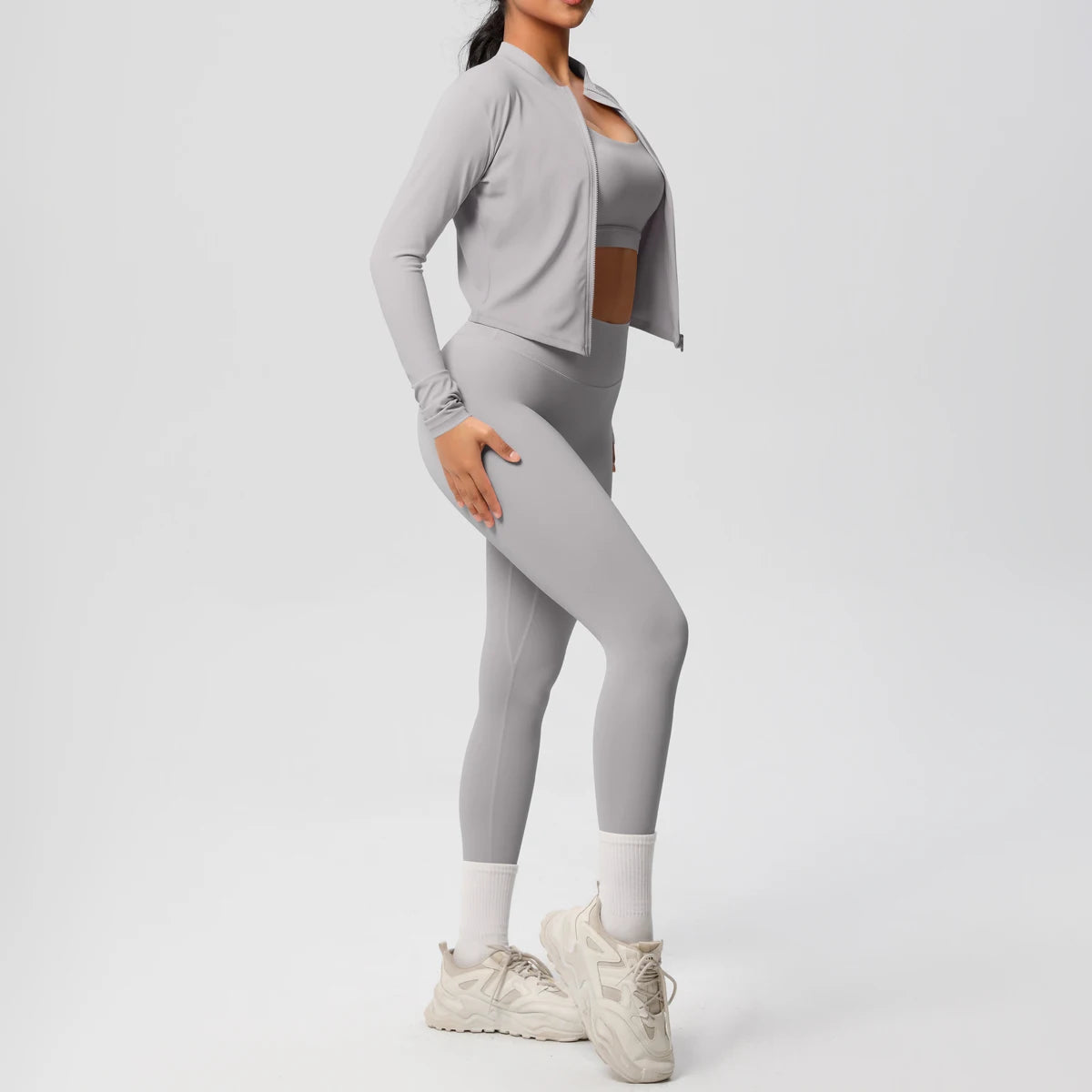 3-teiliges Sportbekleidung Yoga-Set Gym Sport-BH Reißverschlussjacke Leggings Kleidung Sportbekleidung Yoga-Anzüge für Damen Fitness-Set Trainingsanzug