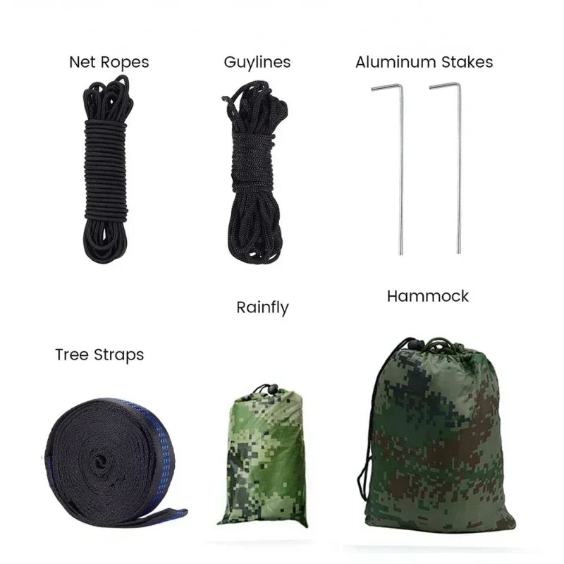260x140cm Camping Hängematte Doppelgröße Fallschirm mit Moskitonetz Regenschutz Tarp Leicht für Wandern Reisen