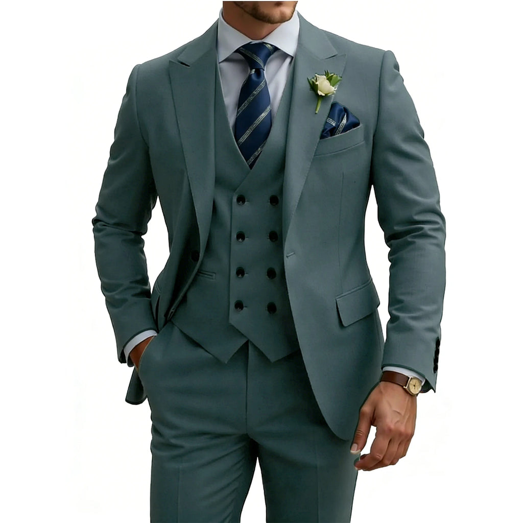 Herren 3-teiliger Slim Fit Anzug für Herren Zweireiher Hochzeits- Abschlussballanzug Formeller Business-Dinner-Smoking