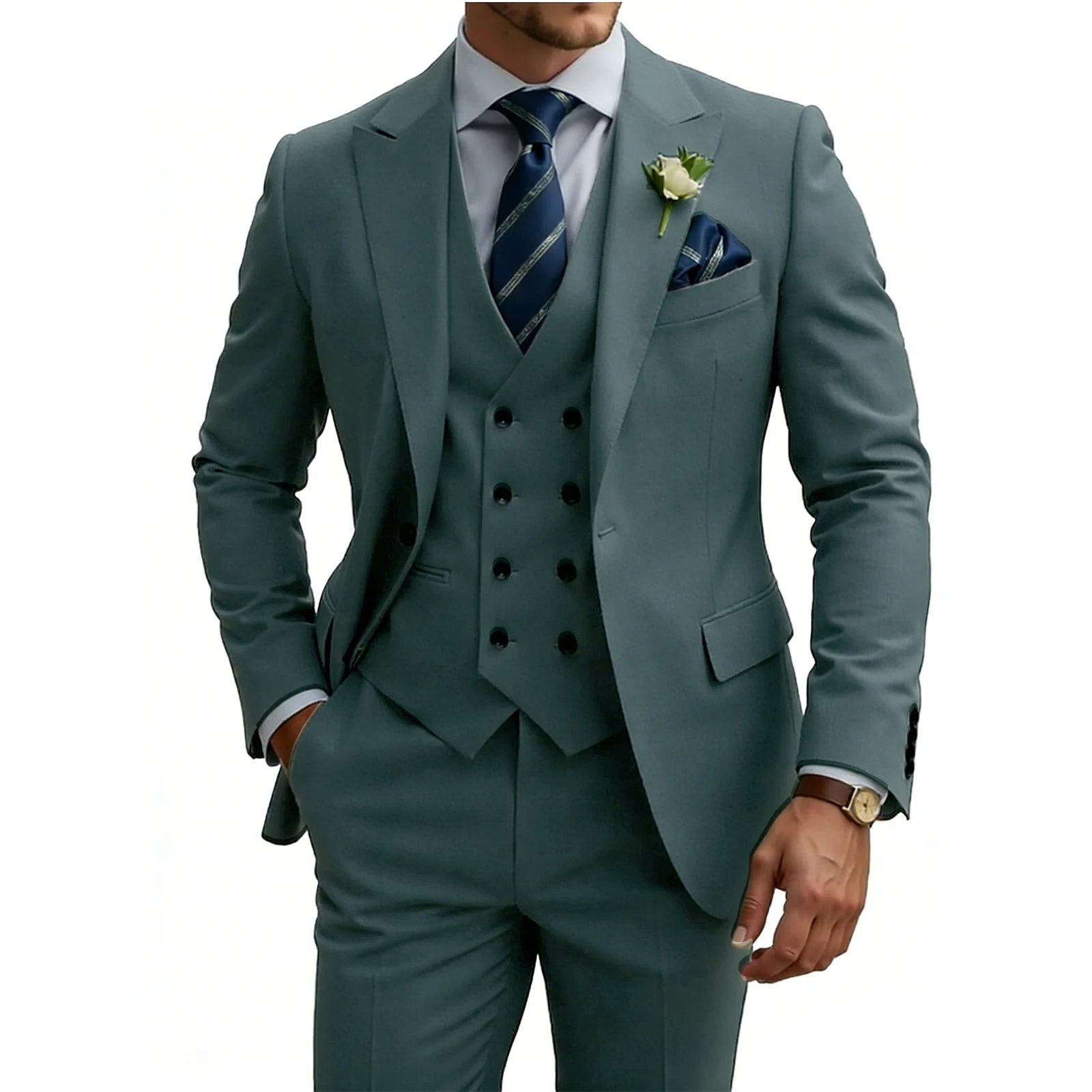 Herren 3-teiliger Slim Fit Anzug für Herren Zweireiher Hochzeits- Abschlussballanzug Formeller Business-Dinner-Smoking