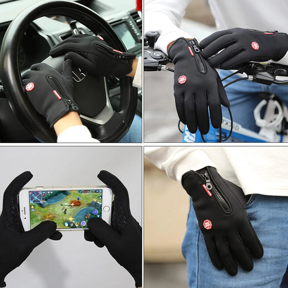 Winter Fahrradhandschuhe Herren Damen Motorrad Fleece Sport Reißverschluss Herbst Touchscreen Warm Wasserabweisend Winddicht Rutschfest Handschuh