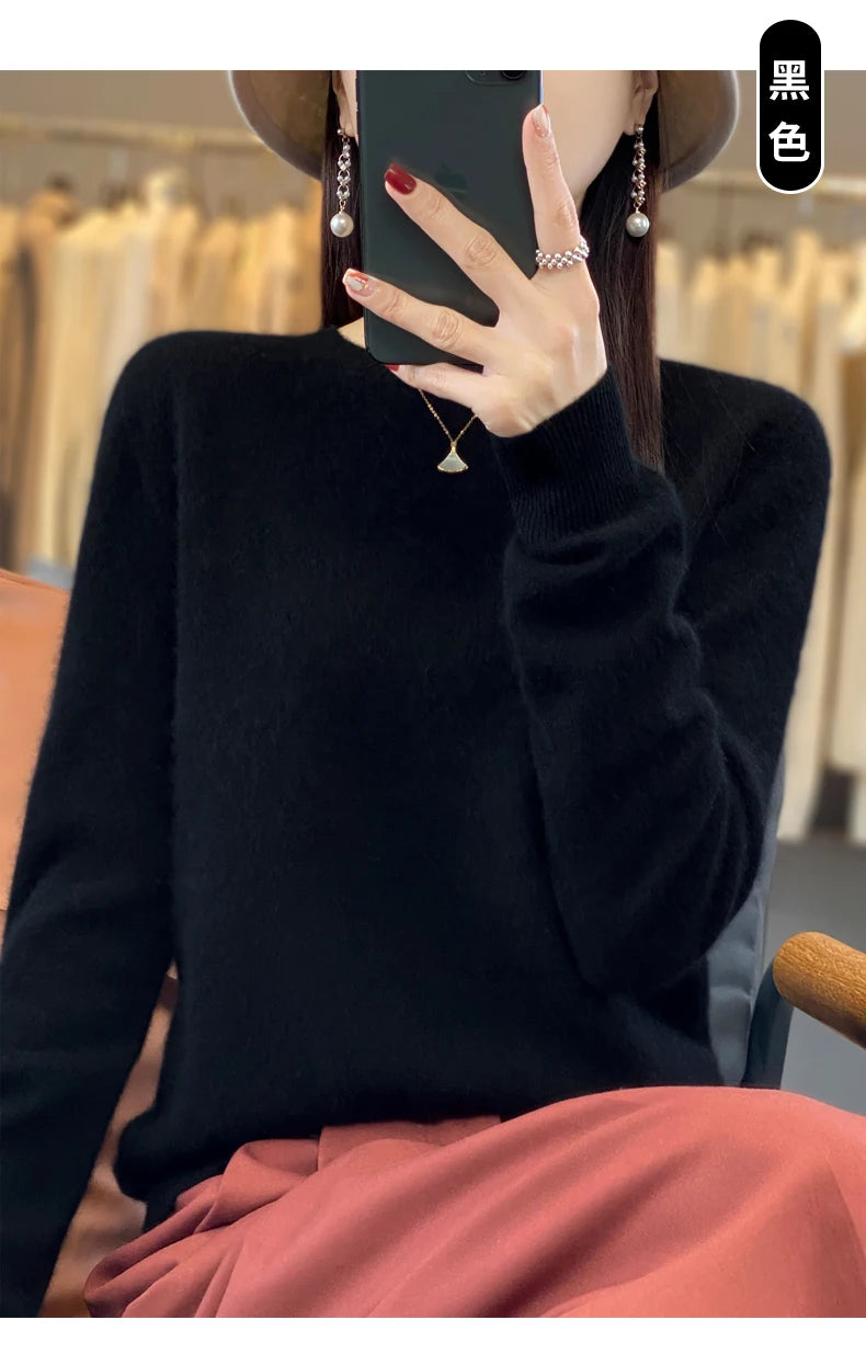 100 % Merinowolle Pullover Damen O-Ausschnitt Kaschmir Strickwaren Female Pullover Herbst Winter Freizeit Oberteile Einfarbig Weiche Kleidung