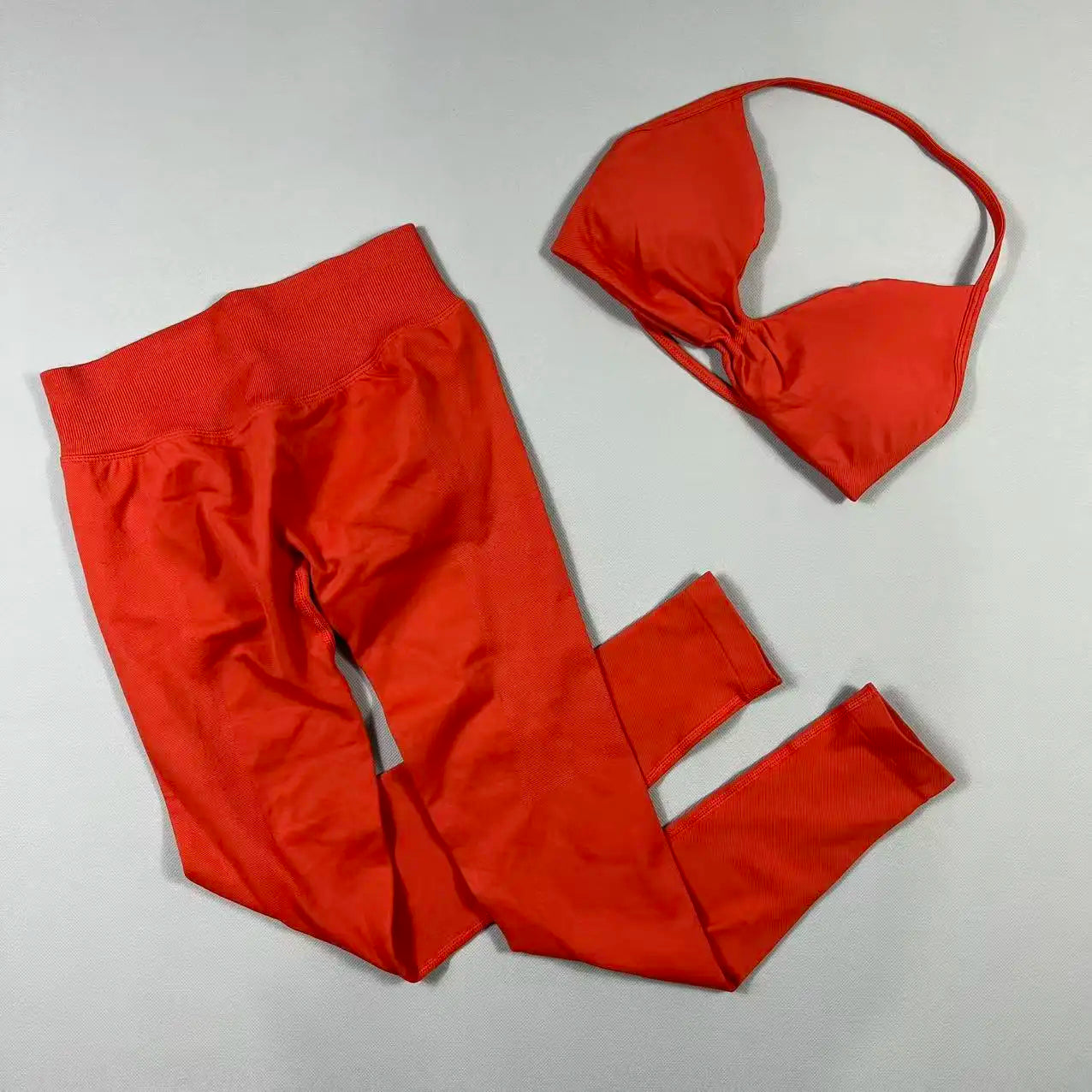 UETEEY Set für Damen, Trägerloser Yoga-BH, Sport-Top, Workout-Leggings-Set, Nahtloses Fitnessstudio-Set, Fitnesskleidung, Outfit, Activewear