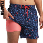 ESCATCH 2026 Neu eingetroffene Herren-Badeshorts mit Kompressionsfutter, 2-in-1-Druck, schnelltrocknend, Fitnessstudio, Sport, Herrenshorts mit Reißverschlusstaschen
