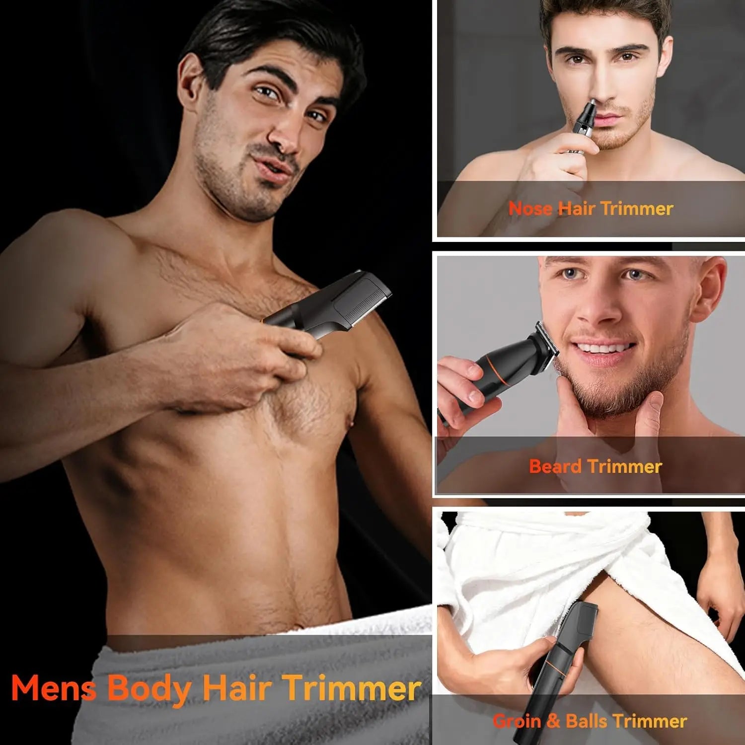MAXGROOM Manscape Körperhaartrimmer 4 in 1 IPX6 Wasserdicht Intimbereich & Leistengegend Rasierer Elektrisches Pflegeset für Männer Nasen- & Barttrimmer