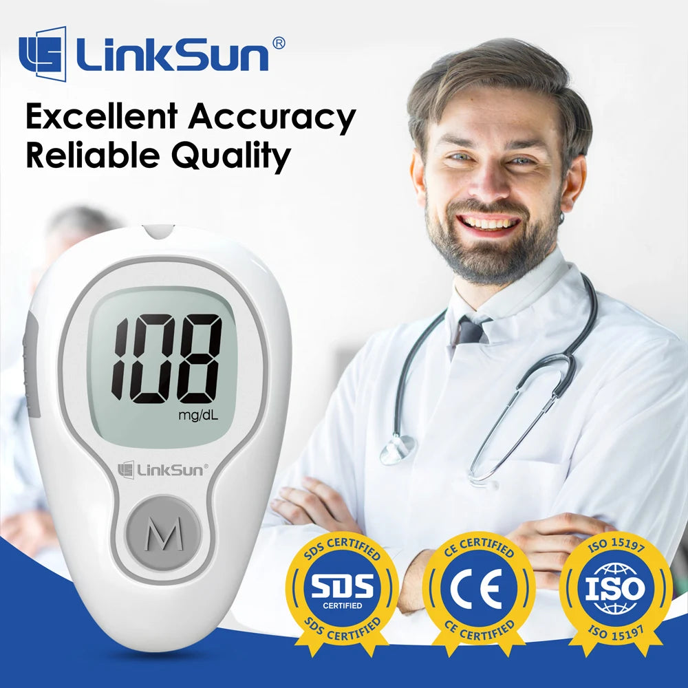 LinkSun Blutzuckermessgerät G-425-3 Glukometer ohne Codierung für Diabetestest 10/50/100 Teststreifen Lanzetten Medizinischer Blutzucker mg/mmol Zweitbild