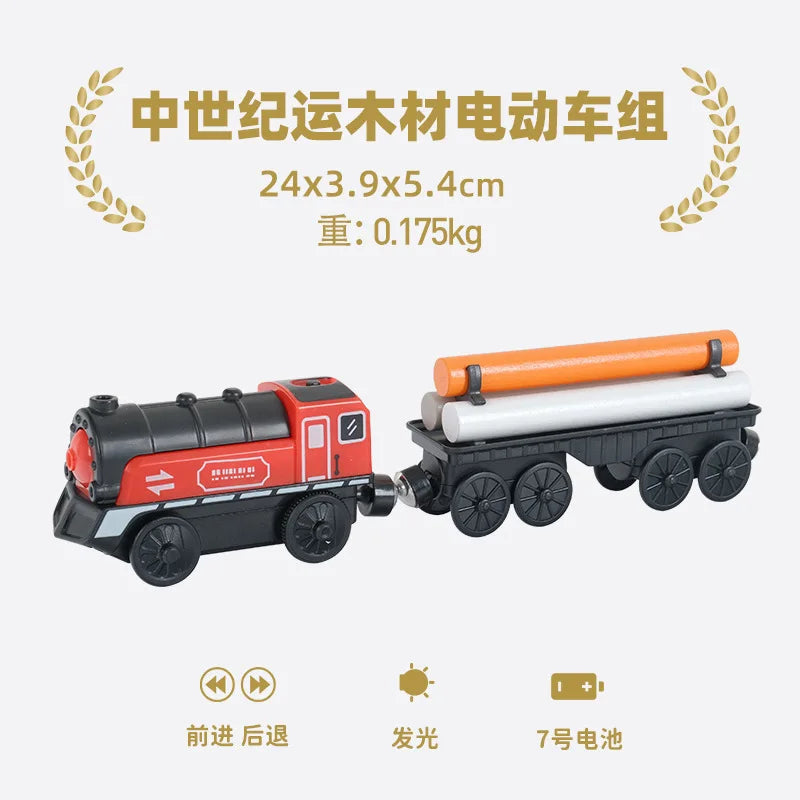 Hölzernes Elektroauto-Set Magnetischer Elektrozug mit kleiner Puppe Druckguss-Steckspielzeug-Set Kompatibel mit Eisenbahn-Holzschienenbahn