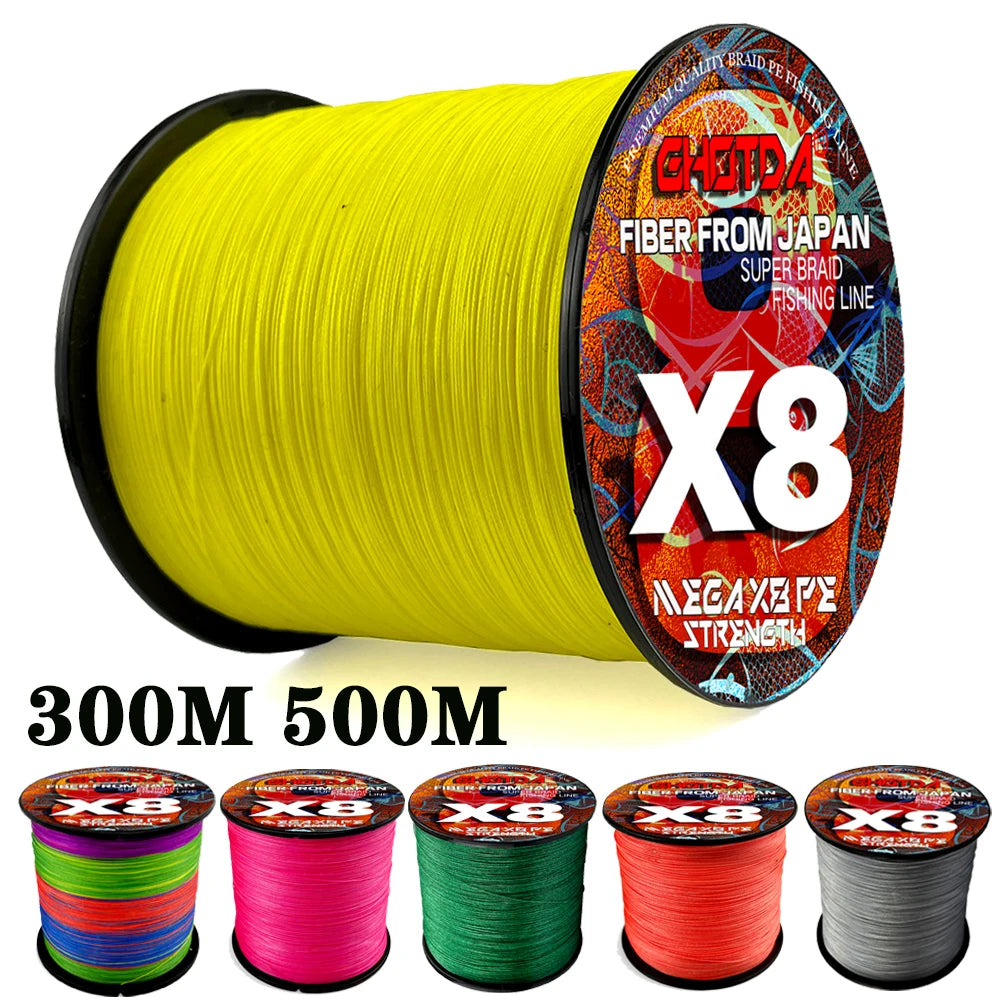 8 Strands Multifilament Angelschnüre Salzwasser Fliegen-Karpfen geflochtene Schnur X8 Spinnköder Angelschnur für Barsch 300m/500m 18lb-78lb