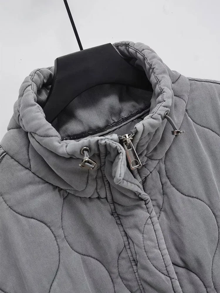Herbst Winter Damen Stehkragen Leichte Ärmellose Baumwollweste Damen Taschendekoration Tanktop