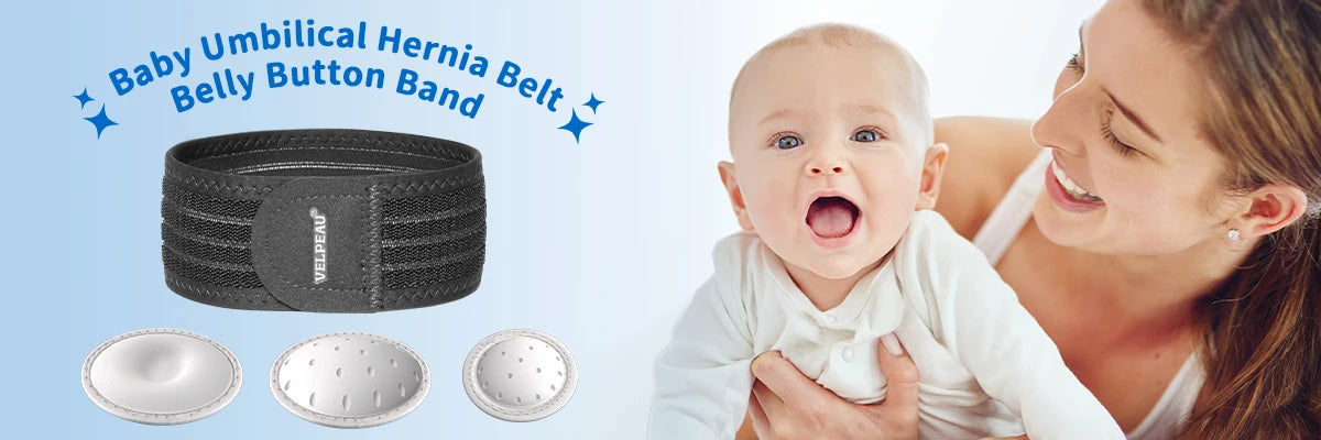 VELPEAU Baby Nabelbruchgürtel mit 3 Kompressionspolstern, Nabelbruchband Bauchgurt für Säuglinge Neugeborene