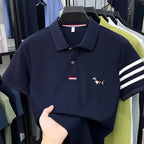 Luxusmarke Herren hochwertiges Kurzarm-Poloshirt Revers Stickerei Welpe Manschette Streifen T-Shirt Business Freizeit Herrenbekleidung