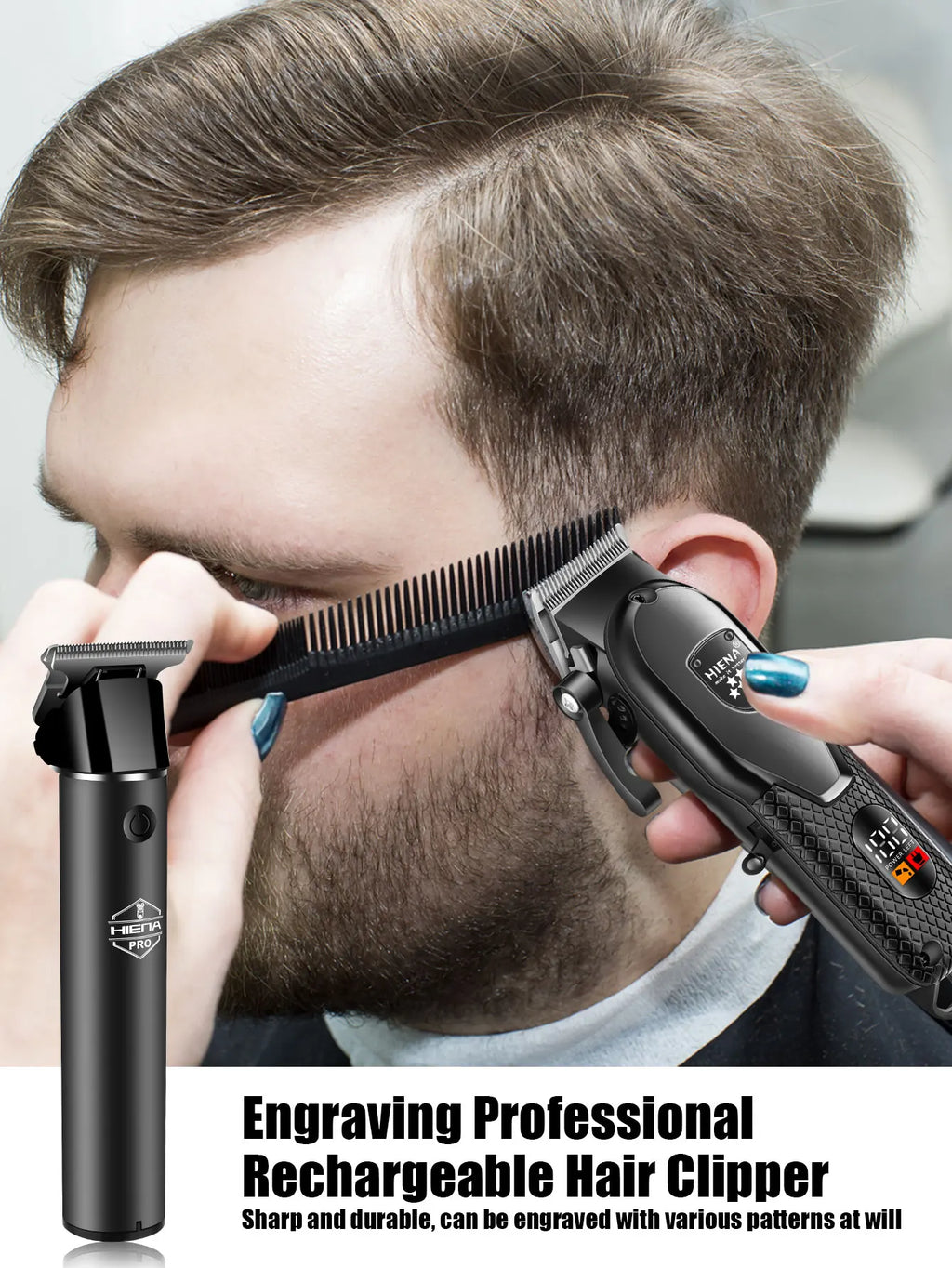 hiena Haarschneidemaschinen-Set für Herren Elektrorasierer Haartrimmer Professionelle Schneidemaschine Haartrimmer mit LCD-Digitalanzeige