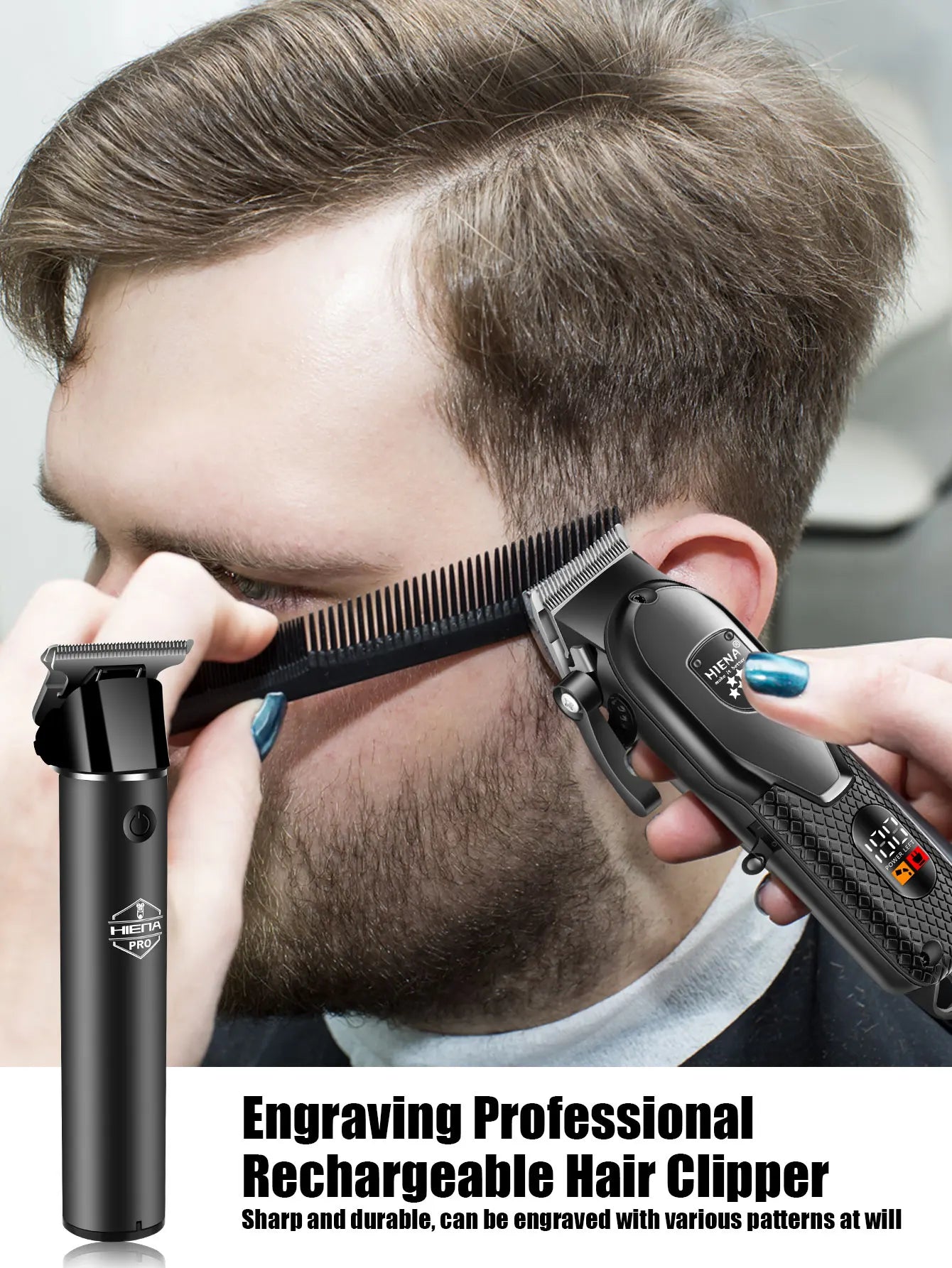 hiena Haarschneidemaschinen-Set für Herren Elektrorasierer Haartrimmer Professionelle Schneidemaschine Haartrimmer mit LCD-Digitalanzeige