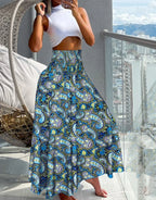 Mode Baumwolle Damen Blumenmuster Rock Seitliche Krawatte Strandröcke Sommer High Waist Wickel Blumen Langer Rock