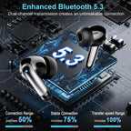 Kabellose Kopfhörer, Bluetooth 5.3 Stereo-Ohrhörer In-Ear mit 4 ENC Mikrofon für klare Anrufe, Geräuschunterdrückende Ohrstöpsel, 48 Stunden Akkulaufzeit.