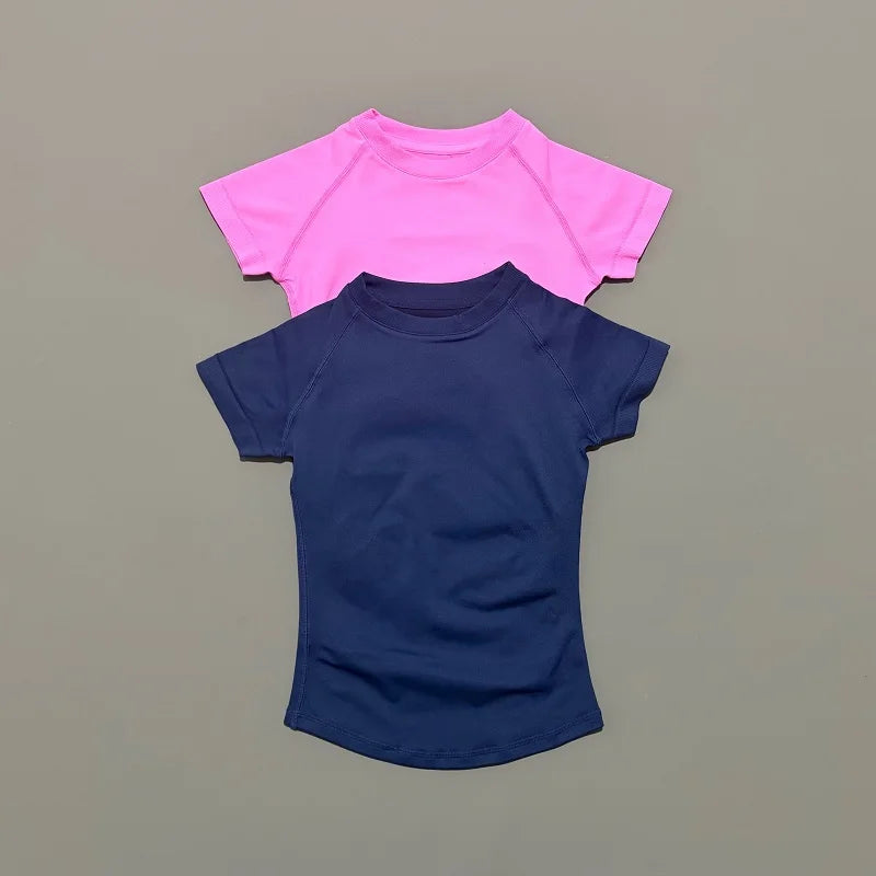 Sport Short Sleeve Top Women Running Sports T Shirt Summer Short Sleeve Round Neck Breathable Gym Vest Yoga Fitness Top
