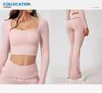 Neues Sommer 2-teiliges Damen-Fitnessstudio Yoga Damen-Outfit Outdoor Sport Schnelltrocknendes Langarmshirt-Set Damen Zweiteiler Sportbekleidung