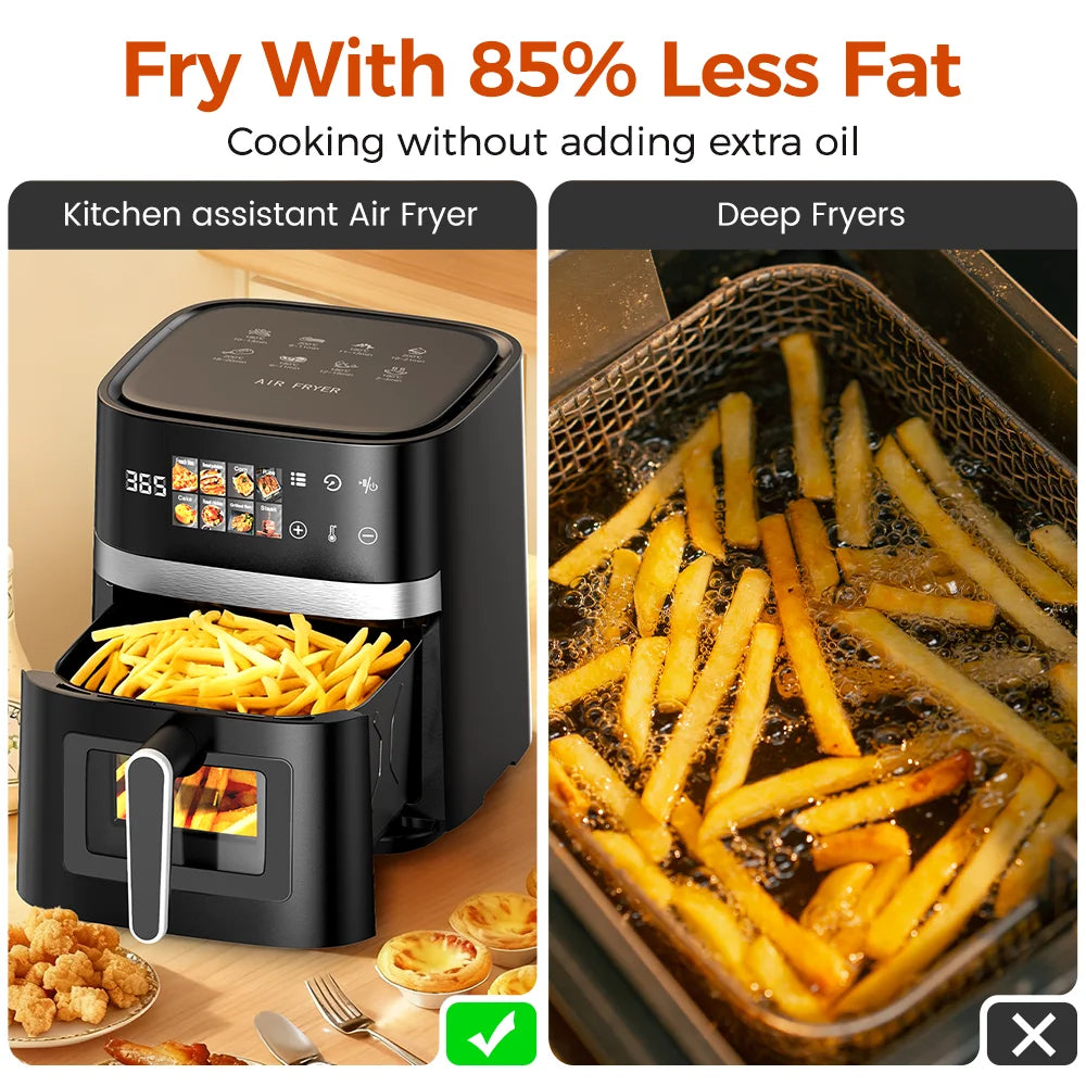 Patbrela 5.5L Heißluftfritteuse 8-in-1, max. 200°C, elektrische Heißluftofen, öllose Fritteuse mit Touch-Steuerung und Antihaftkorb und Sichtfenster
