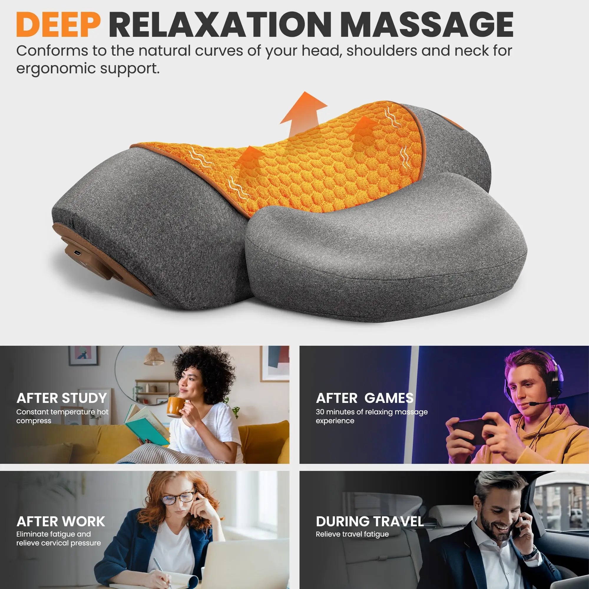 Elektrisches Nackenmassagegerät, Nackenkissen, Heiße Kompresse, Nackenstreckung, Heizung, Vibration, Nacken-Schultermassagekissen, Rückenstreckung