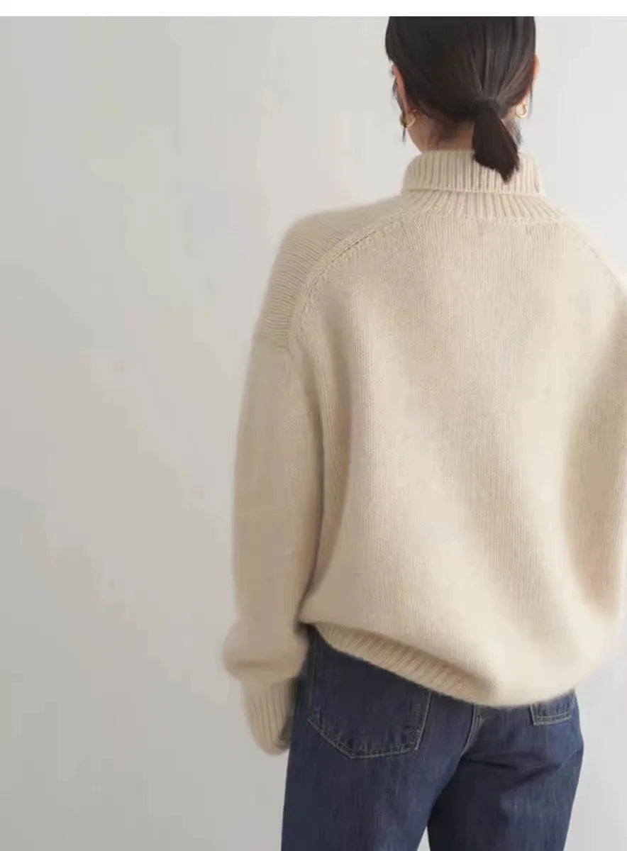 2023 Herbst und Winter Rollkragenpullover 100% reiner Kaschmir Damen Loose Sweater verdickter Wollpullover Überwurf faules Unterteil