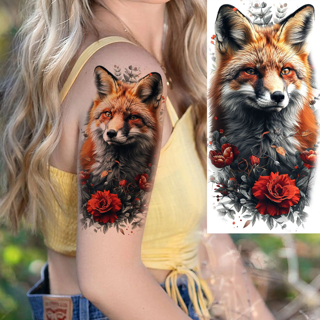 1 Blatt einzigartige Aquarell-Löwe-Tiger-Tier-Temporäre Tattoos langanhaltend wasserdicht Fuchs Eule gefälschter Tattoo-Aufkleber Körperkunst Tattoo