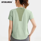 STOUREG Damen Lockeres Mesh Sport T-Shirt Schnell Trocknend Kurzarm Yoga T-Shirt Pilates Laufen Sport Fitness Kurzarm