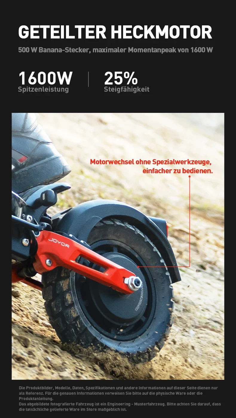 JOYOR T6E PRO ABE Erwachsenen-Elektroroller 500W Motor 48V26AH Akku E-Mountain Escooter 10" Offroad-Reifen Faltbarer E-Scooter