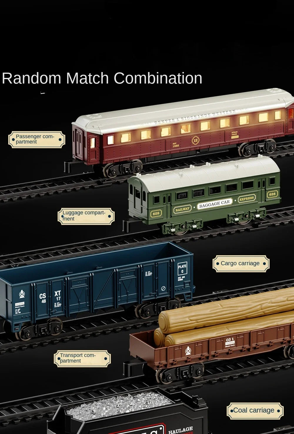 Kinder Retro Elektro-Dampfzug Schienenspielzeug Klassische Eisenbahn Güterzug Hochgeschwindigkeitsstrecken Zugmodell Jungen Spielzeug Weihnachtsgeschenk