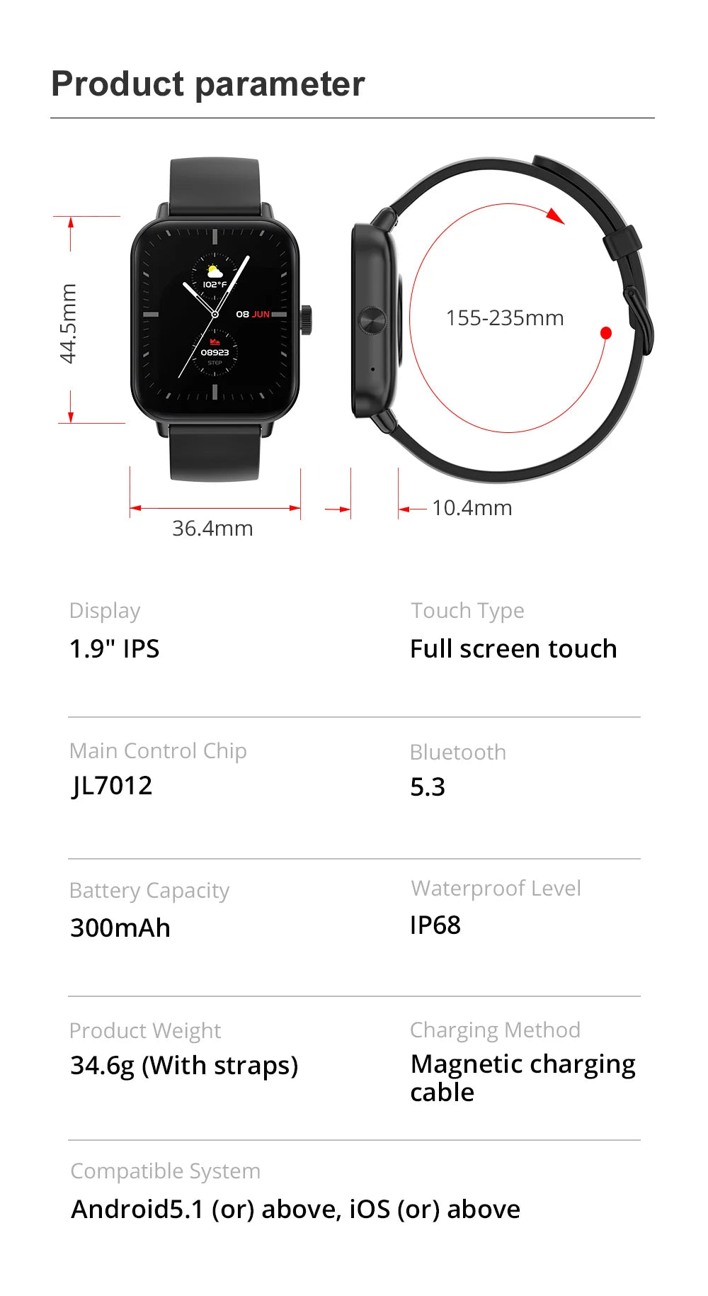 COLMI P81 Smartwatch mit Anruffunktion, Ultra 1,9 Zoll Bildschirm, 24 Std. Gesundheitsüberwachung, über 100 Sportmodi, Bluetooth Smartwatch für Herren und Damen
