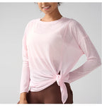 Mode Damen Atmungsaktive Lockere Schnelltrocknende Langarm Yoga Shirts Schlankmachende Seitenschlitze Freizeit Laufen Fitness Radfahren Oberteile