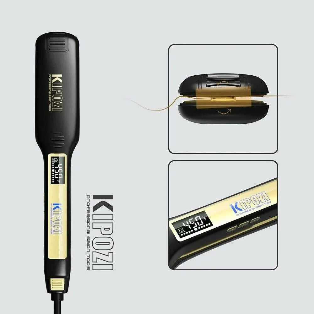 KIPOZI Professioneller Titan-Glätteisen mit digitalem LCD-Display, Dualspannung, sofortige Aufheizfunktion, Lockenstab