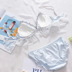 Besticktes Schleifen-Dessous-Set für Damen, japanisches süßes BH-Set, Triangel-Cup ohne Bügel, Studentenunterwäsche