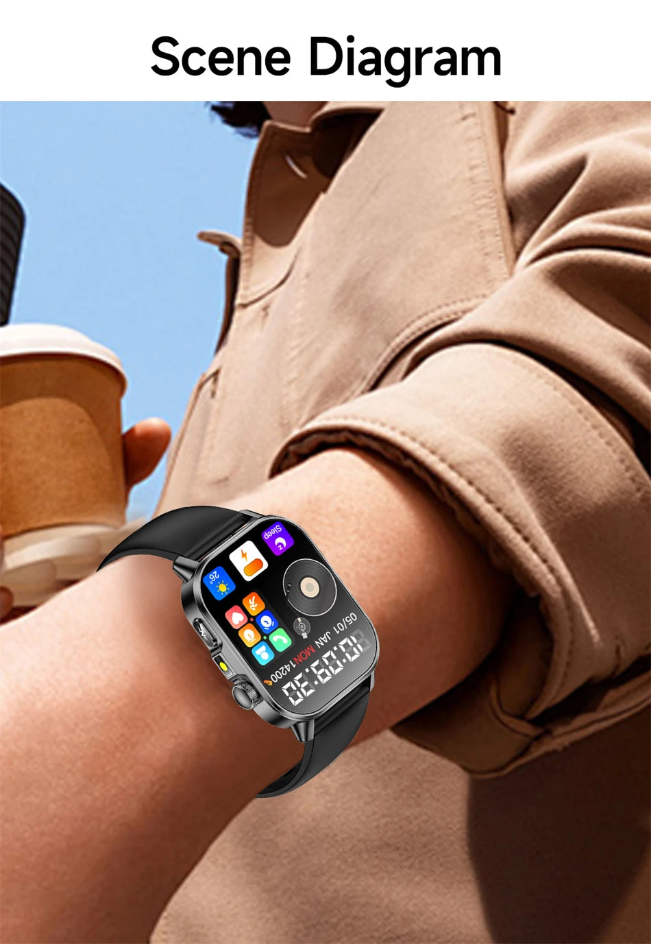 Neue Herren Smartwatch für präzise Gesundheitsdiagnose: EKG, Blutdruck, Blutsauerstoff, Blutfett, Harnsäure, Temperatur, Bluetooth-Anruf