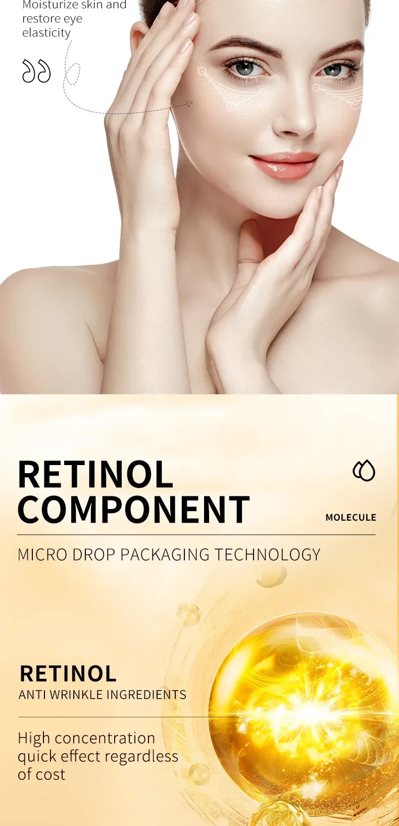 SADOER Retinol-Augencreme reduziert Augenringe und Falten, spendet Feuchtigkeit und strafft die Augenpartie, koreanisches Augenpflegeprodukt