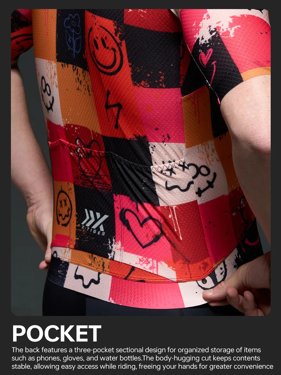 X-TIGER Summer Men's Cycling Jersey Short Sleeve Slim Fit GRAFFITI ART STYLE Breathable Maillot for Mountain Road Bike Pro