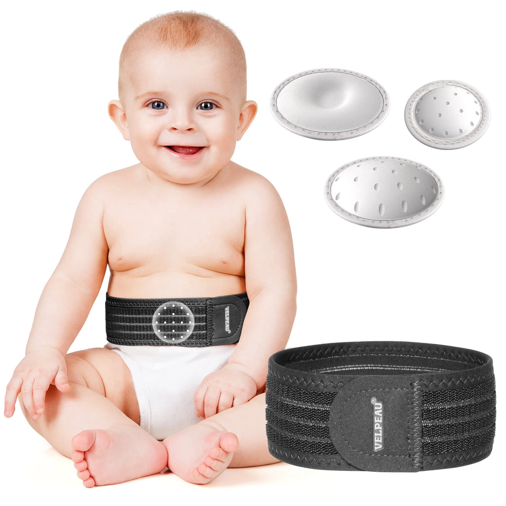 VELPEAU Baby Nabelbruchgürtel mit 3 Kompressionspolstern, Nabelbruchband Bauchgurt für Säuglinge Neugeborene