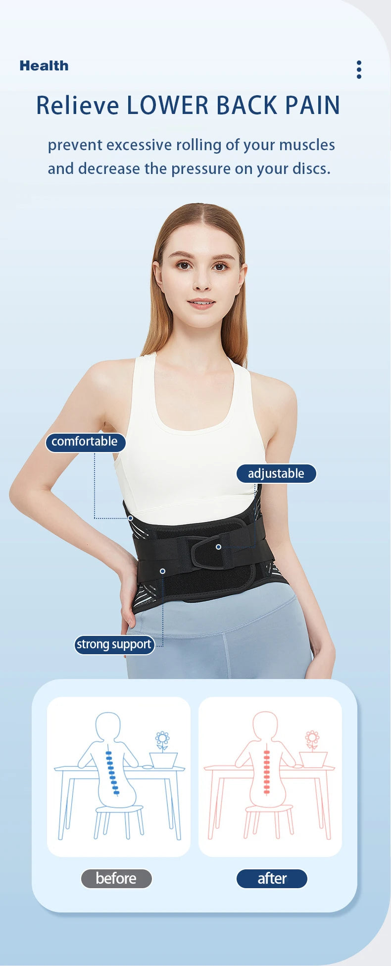 Back Braces Waist Belt Men Women Work Lower Back Pain Relief Breathable Anti-skid Spine Lumbar Support Belt