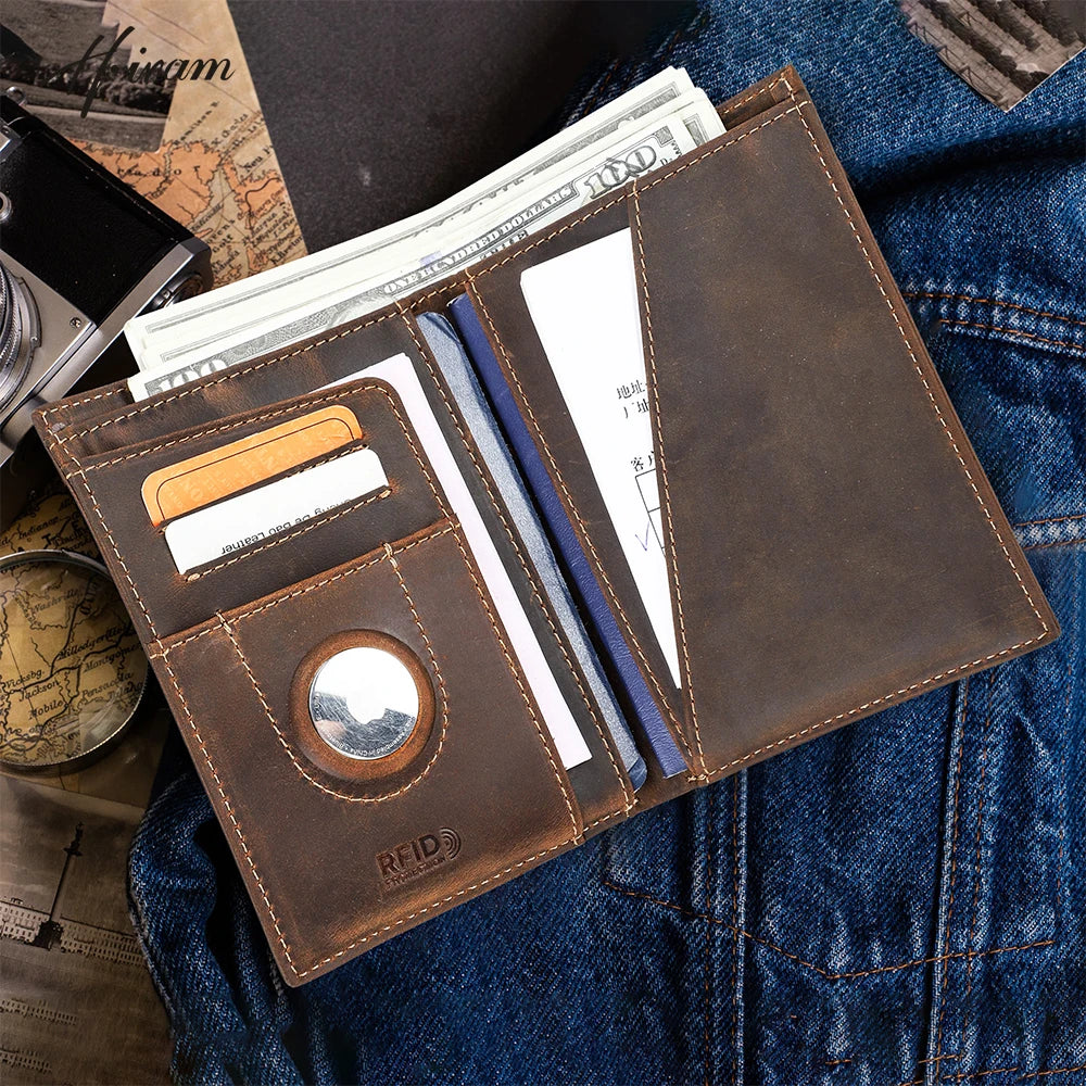 Customized Passport Cover Wallet Genuine Leather Protective Cover With Airtag Case Travel Card Holder Rfid Men Women Hauptbild