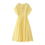 KONDALA 2026 Frühling Sommer Vintage Damenkleid Mode Einreihig Schärpen Drapierter V-Ausschnitt Ärmellos Schicke Braune Damenkleider