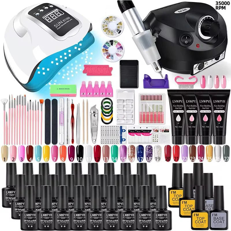 Nagellack-Set Acryl-Nagelset Poly-Nagelgel-Set mit Nagellampe Nagelverlängerung Glitter-Gel UV-Aufbaugel Maniküre-Werkzeugset