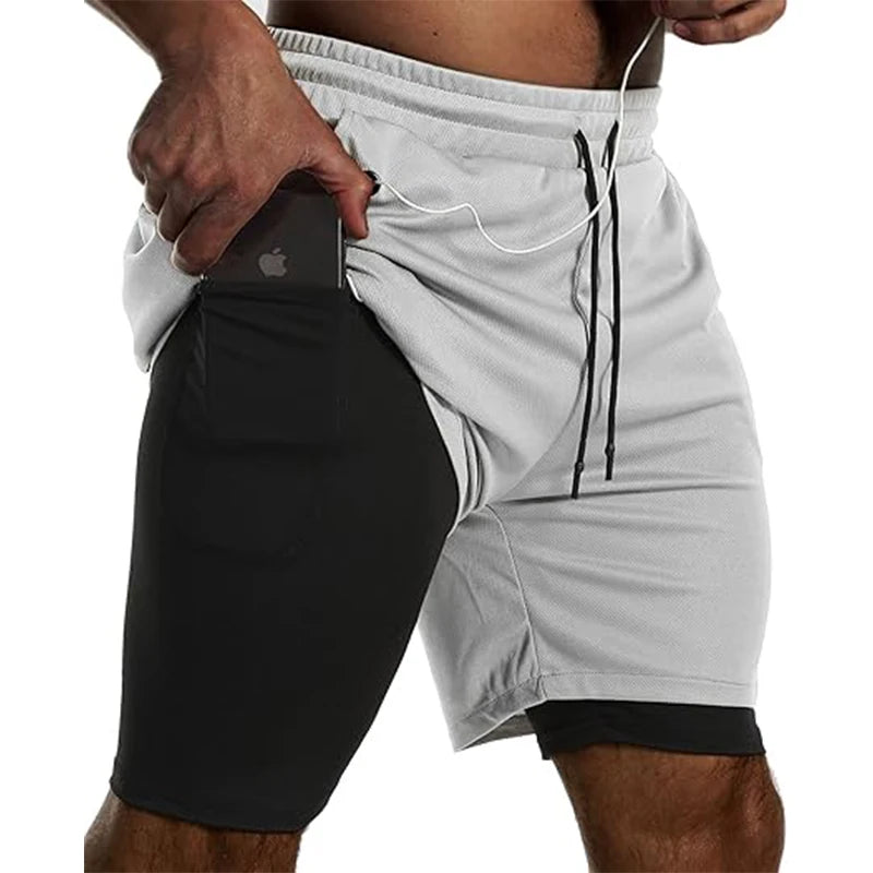 Herren Sportshorts Sportbekleidung Doppellagige Laufshorts 2-in-1 Badehosen Sommer Fitnessstudio Training Jogging Short Pants Herren
