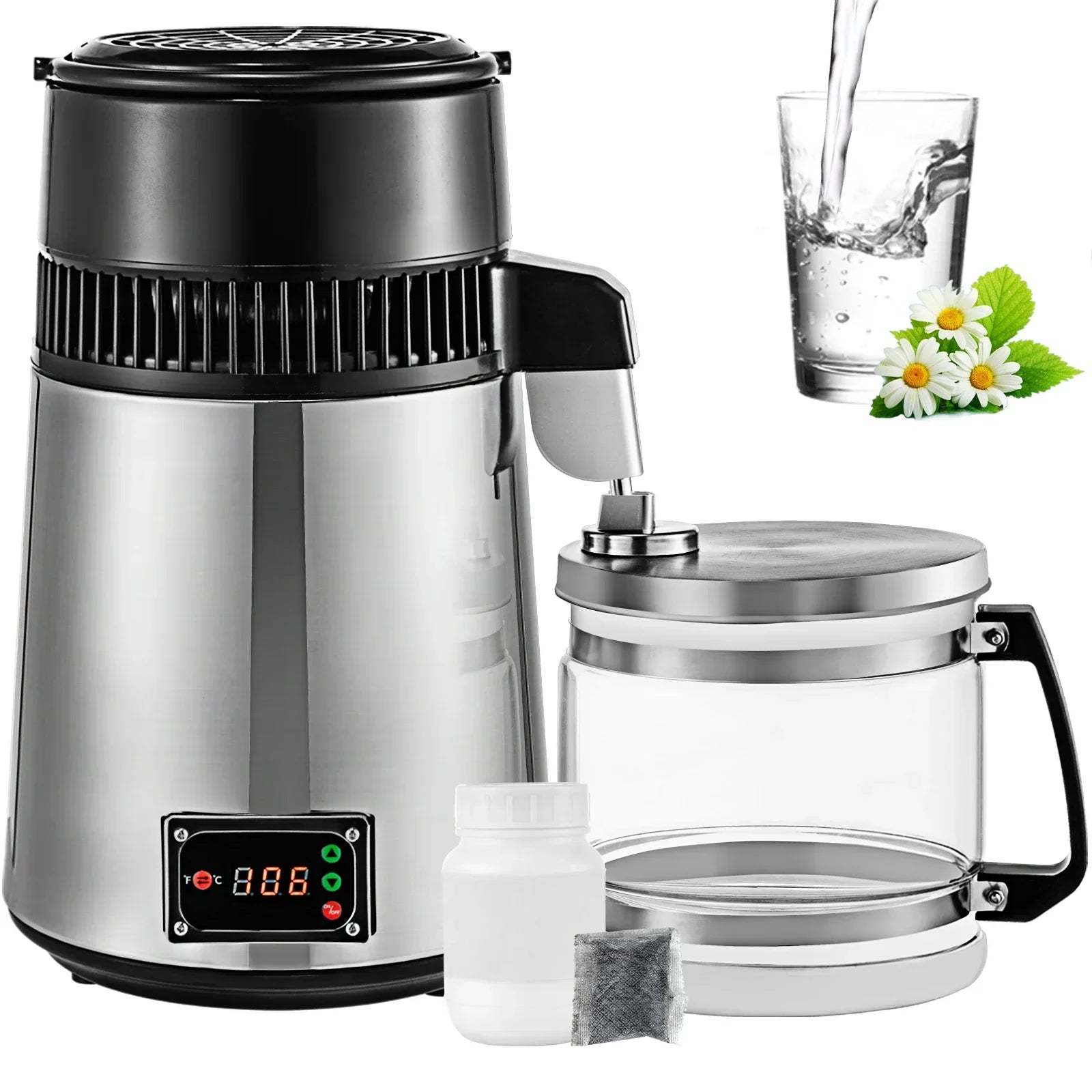 VEVOR 4L Wasserdestilliergerät Destillierapparat Filter Brennerei Reiniger Mondschein-Apparat DIY Spender-Kit für Haushaltsgeräte