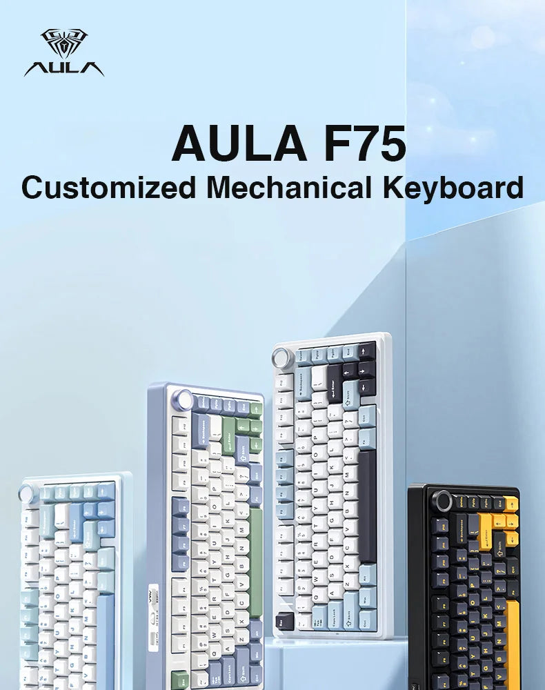 AULA F75 2.4G Kabellos/Bluetooth/Kabelgebunden Gaming Mechanische Tastatur RGB Angepasstes 75% Layout OEM Profil Gasket Struktur