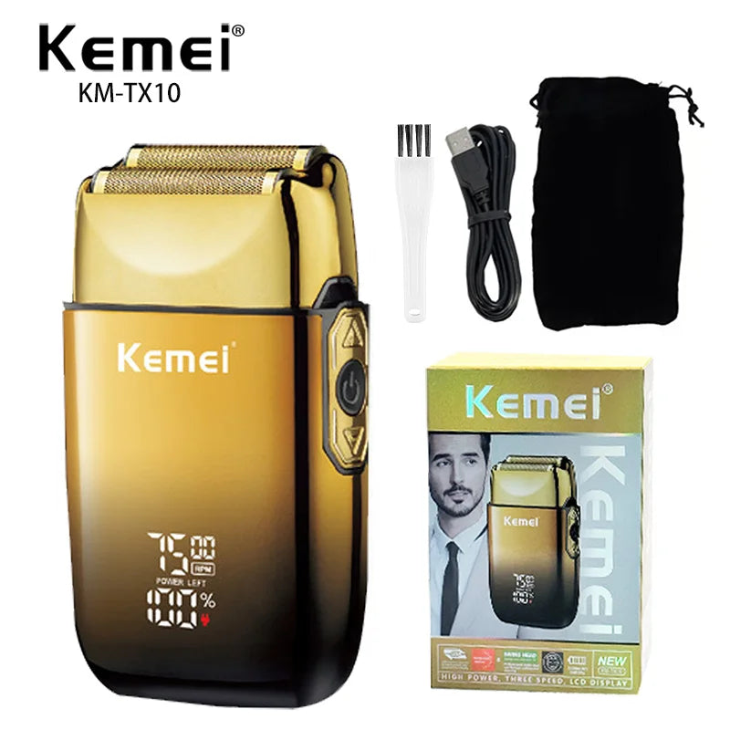 Kemei TX10 Neuer Elektrorasierer mit LED-Anzeige Wiederaufladbarer Haar- und Bartrasierer Glatzenrasierer für Männer