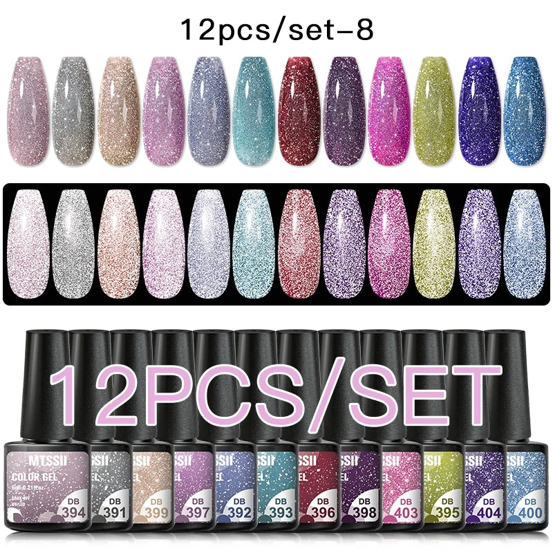 10/12PCS/SET Katze Magnetisches Gel Nagellack Set 9D Reflektierendes Glitzer Gel Halbpermanentes UV Gel Soak Off Funkelndes Nagelkunst Kits