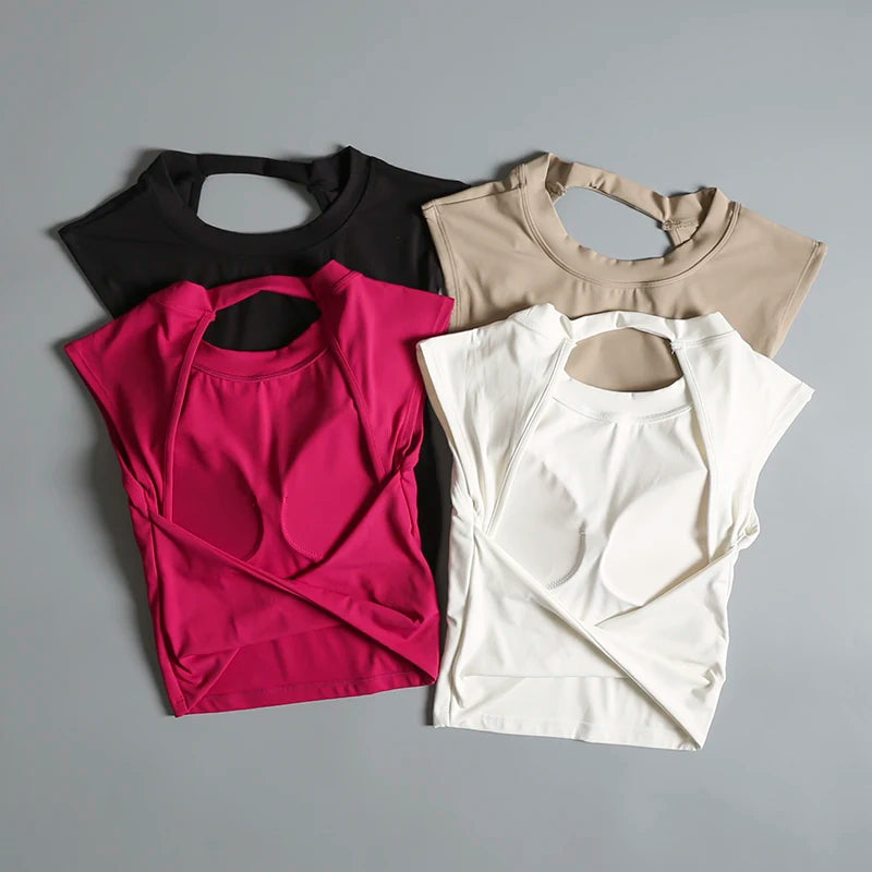Sexy rückenfreie Sportweste Damen mit fixiertem Brustpolster Eng anliegend Schnell trocknend Schmale Passform Yoga Top Atmungsaktives Fitness-Shirt