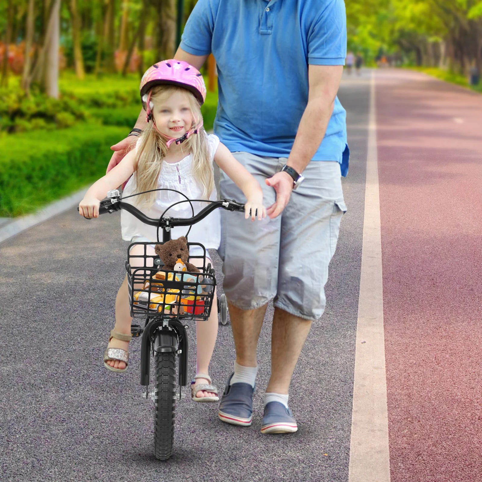 14" Kinderfahrrad Verstellbares Kinderfahrrad Belastbarkeit 60kg mit Stützrädern+Korb+Rückenlehne Rücksitz für 3-7 Jahre (Weiß/Schwarz) Zweitbild