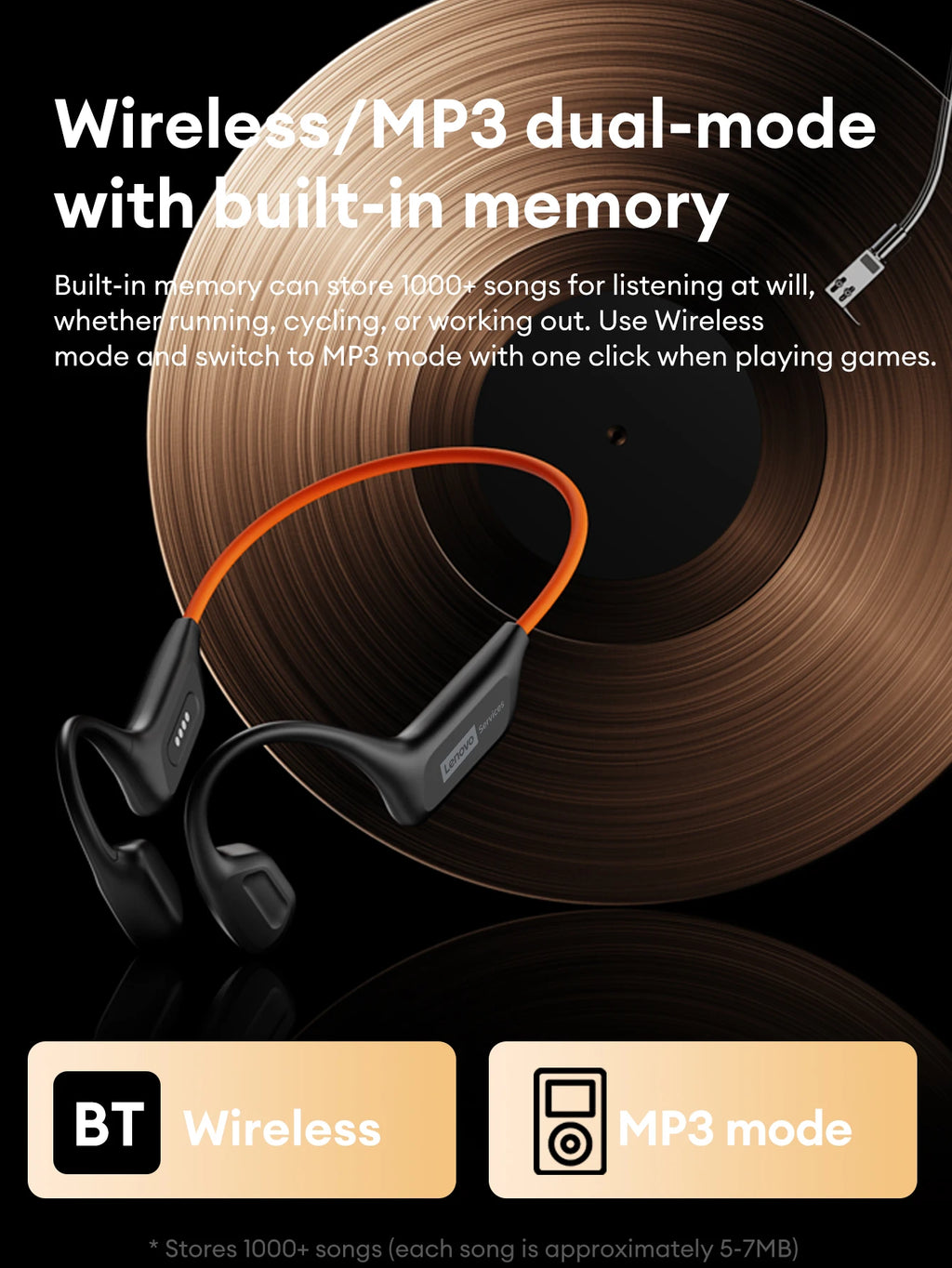 Lenovo S106 True Bone Conduction Headset Bluetooth 6.0 IPX8 Wasserdichte Kopfhörer 32GB MP3 HIFI Ohrhörer mit Mikrofon zum Schwimmen